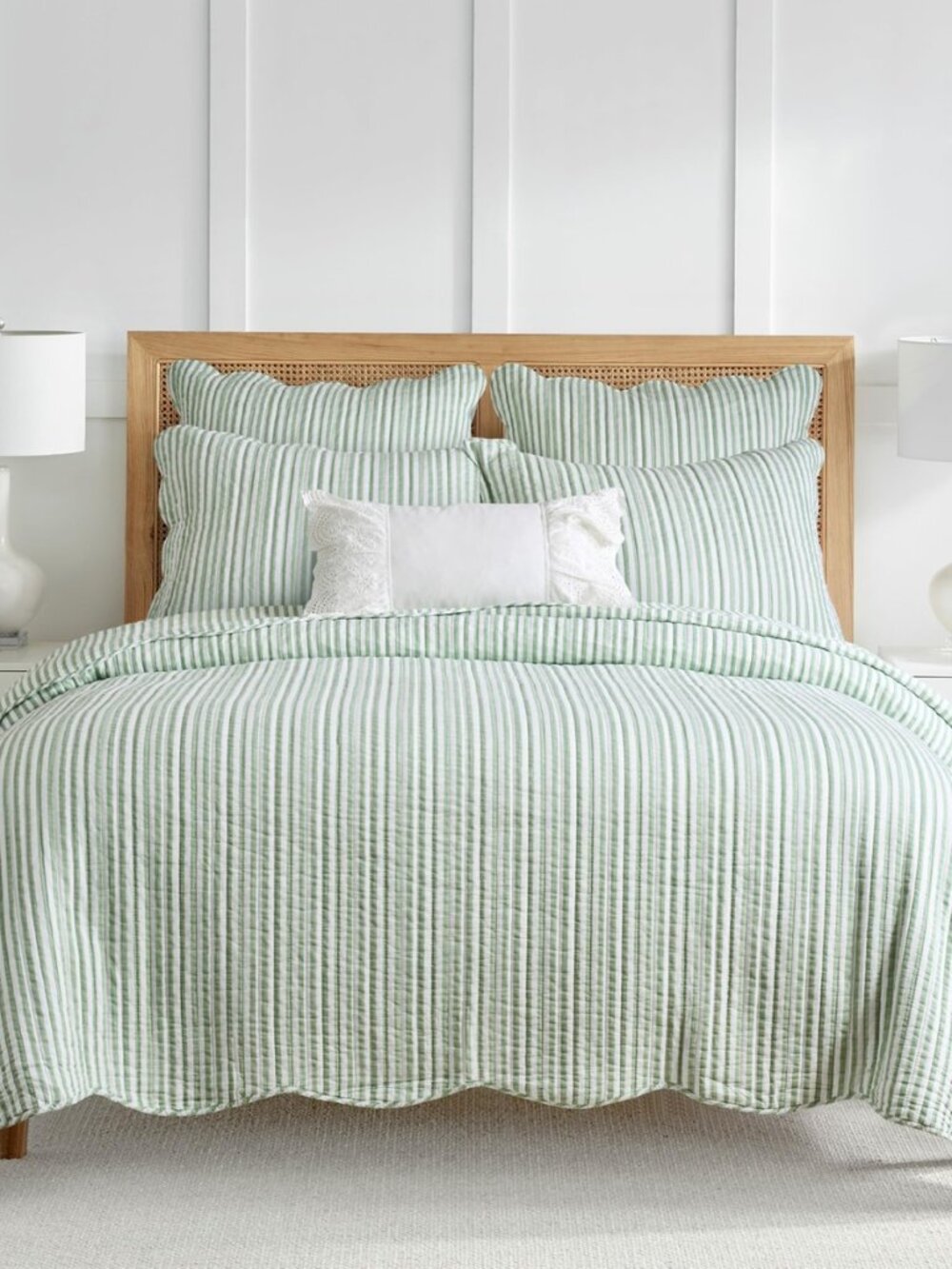 Martha Stripe Sage Reversible King/Cal King Quilt Set (106x92in) with 2 Pillow